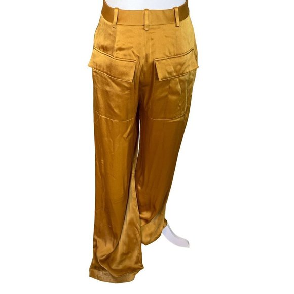 LAPOINTE Satin Pleated Pants in Yellow 2 Womens Wide Leg Trousers - Picture 7 of 15